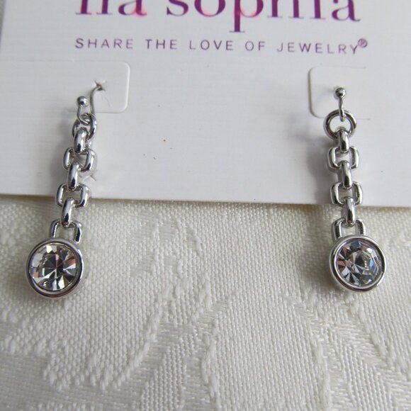 NWT Lia Sophia Crystal & Silver Tone Drop/Dangle Earrings - Picture 3 of 5
